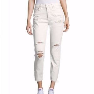 Free People Creamy White Button Fly Ankle Jeans